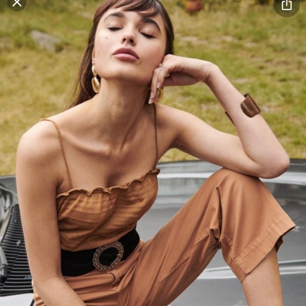 Sezane Camel Ruffle Camisole
